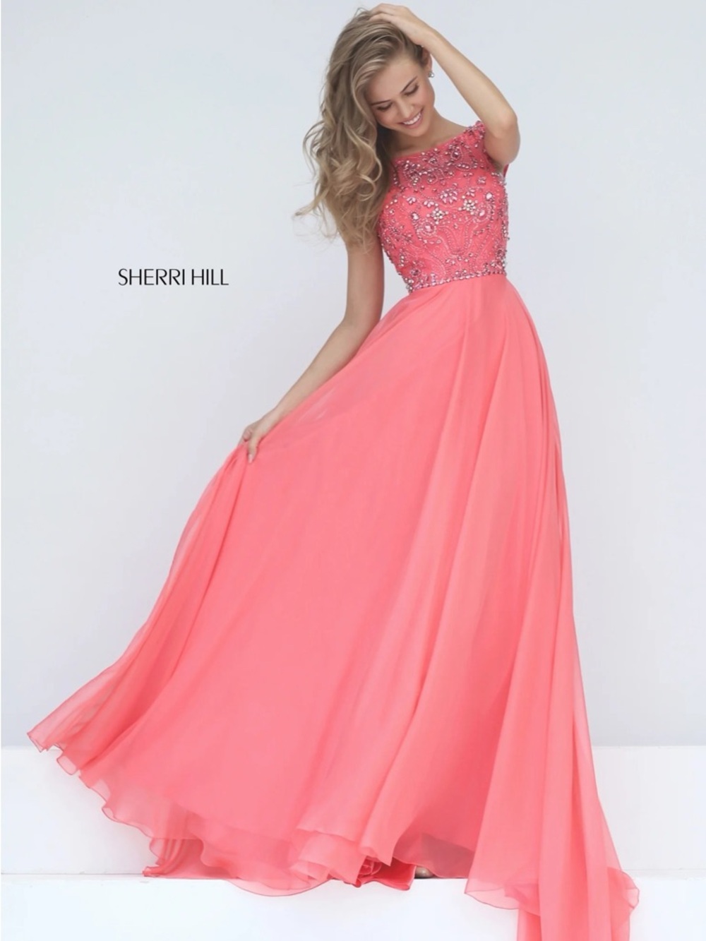 Sherri Hill 50849 Coral Beaded Prom Dress – Size 6 – Like New, Unaltered